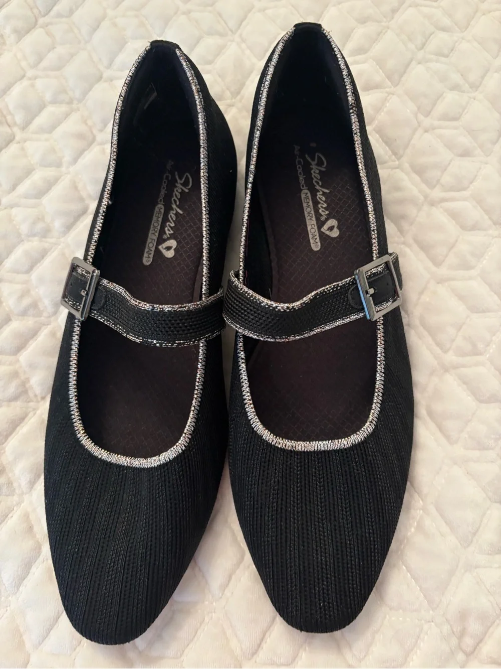 Skechers Black Mary Jane Flats with Metallic Silver Trim